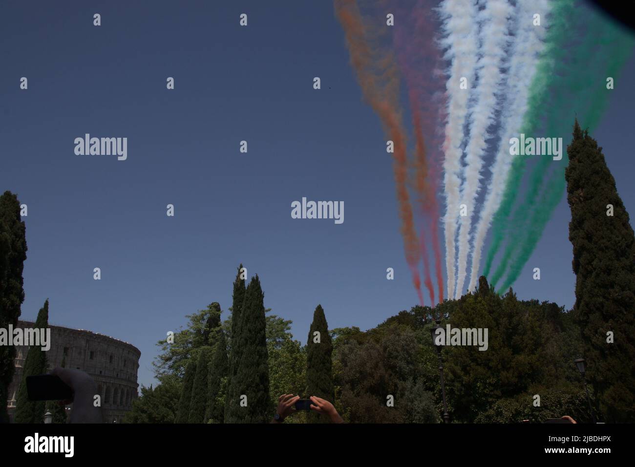 The tricolor arrows, symbol of the military parade, day of the Italian ...