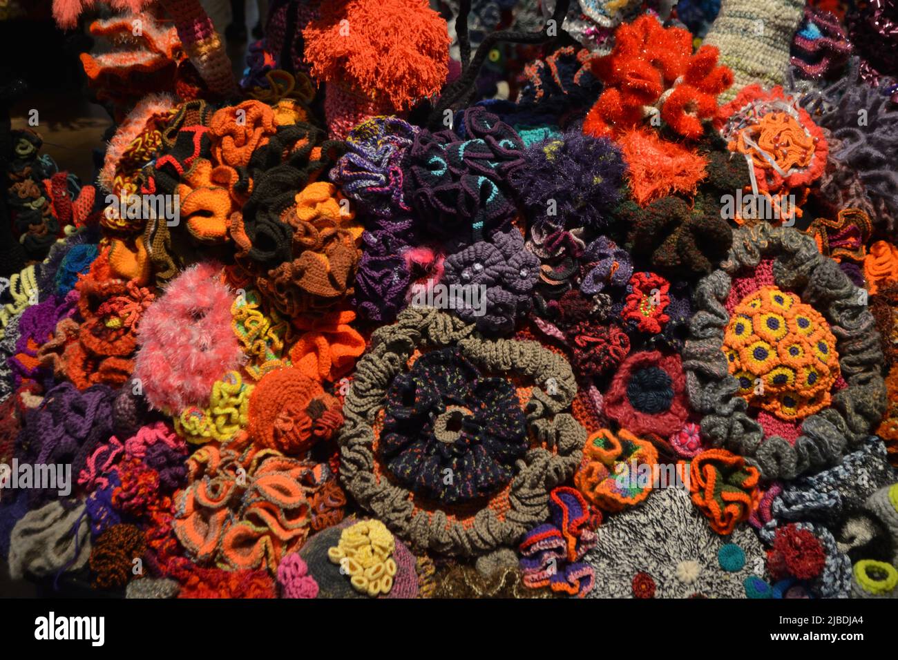 Crocheted patterns in forms of Corals in various colours Stock Photo