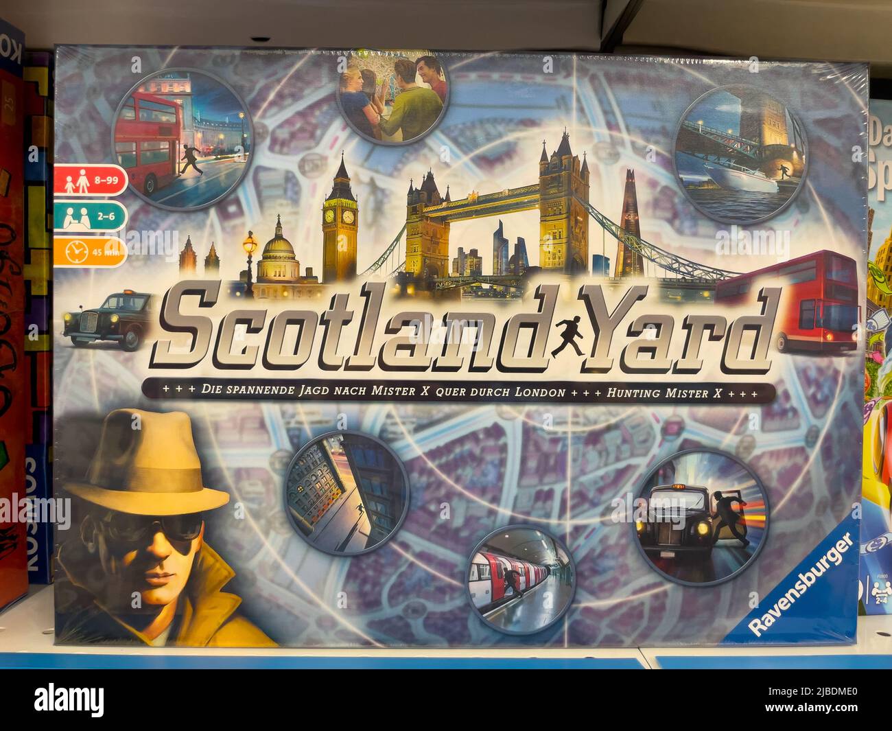 Nuremberg, Germany - June 4, 2022: Ravensburger Scotland Yard Boardgame at Supermarket. Ravensburger produces games and toys since 1833 in Germany. Stock Photo