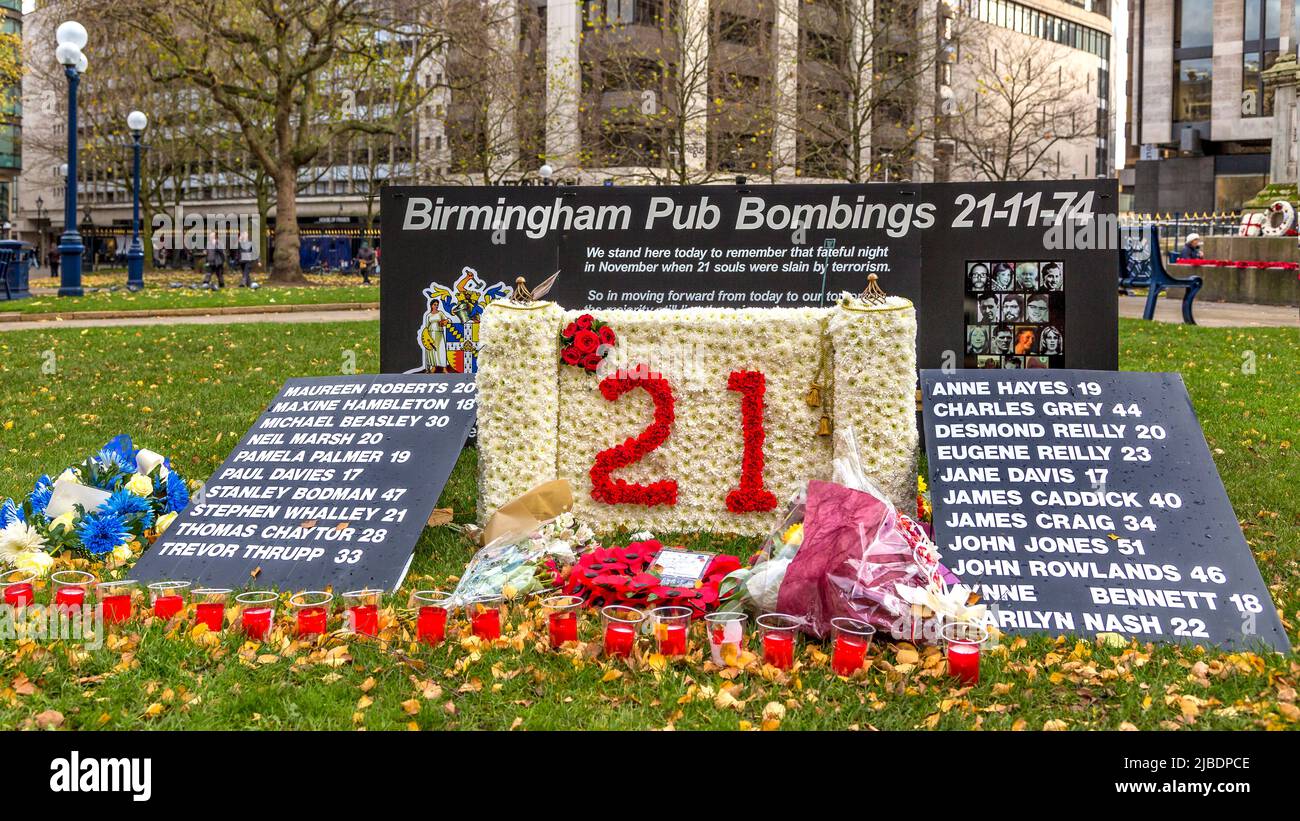 1974 Birmingham Pub Bombings Memorial, Birmingham, England. Stock Photo