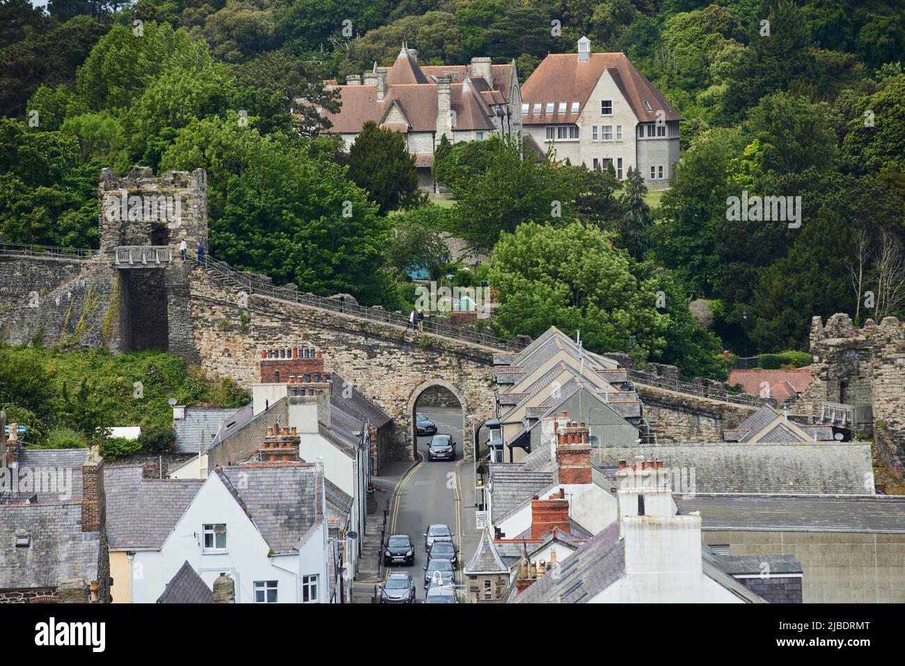 Conwy, North Wales Conwy's town walls are a medieval defensive structure defence alongside Conwy Castle Stock Photo