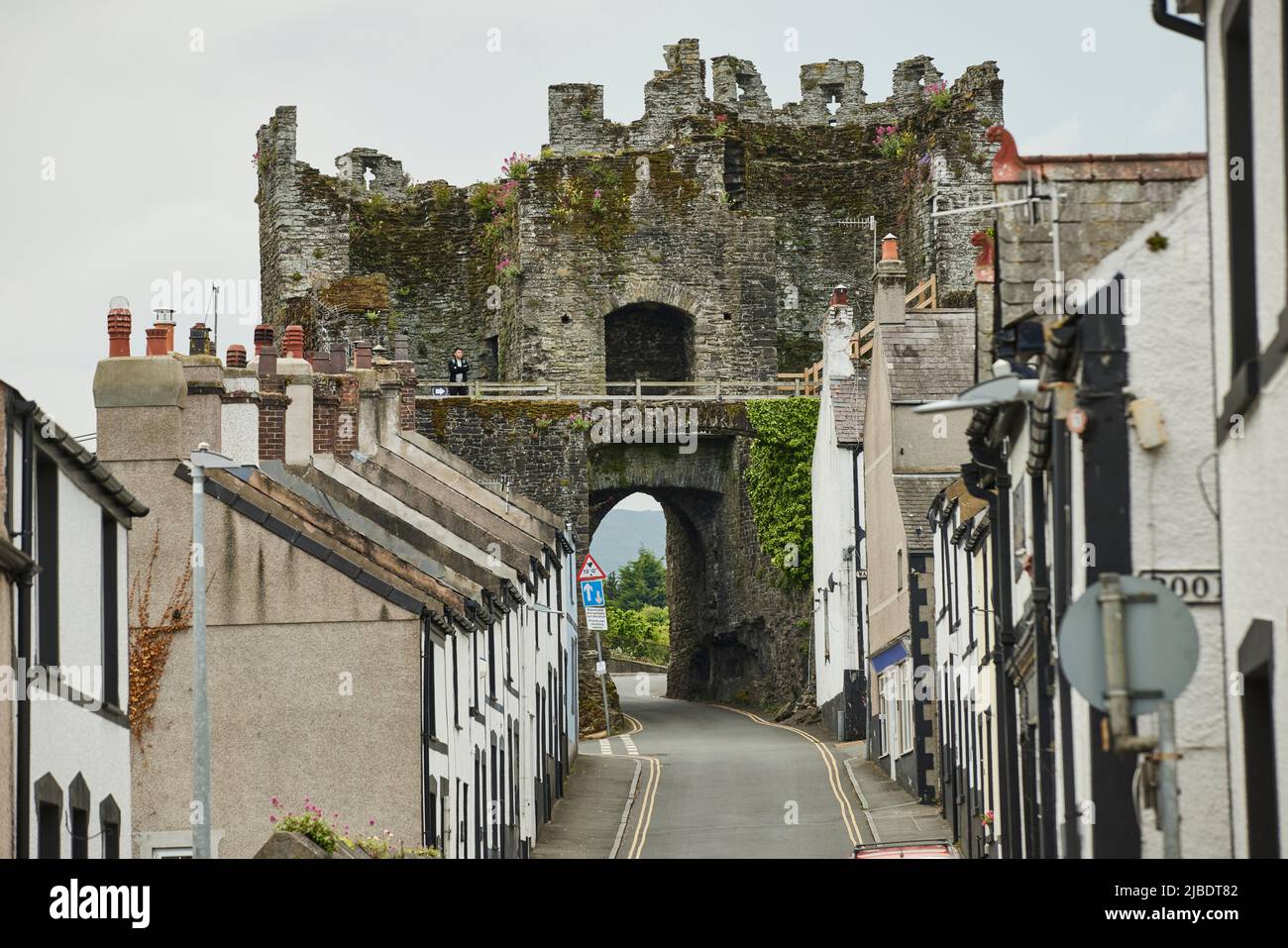 Conwy, North Wales Conwy's town walls are a medieval defensive structure defence alongside Conwy Castle Stock Photo