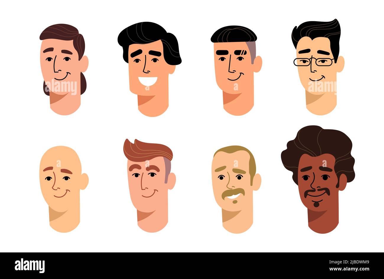 Set of colored male avatars in cartoon style for print and website design.Vector illustration. Stock Vector