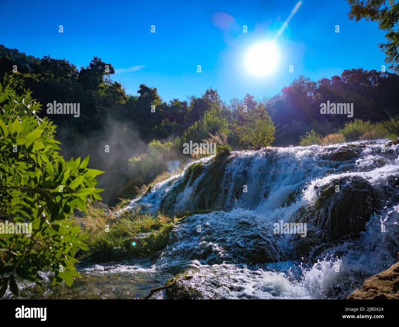 Beautiful upper waterfall in Krka National Park is near Skradin, Dalmatia Croatia, Europe. Stock Photo