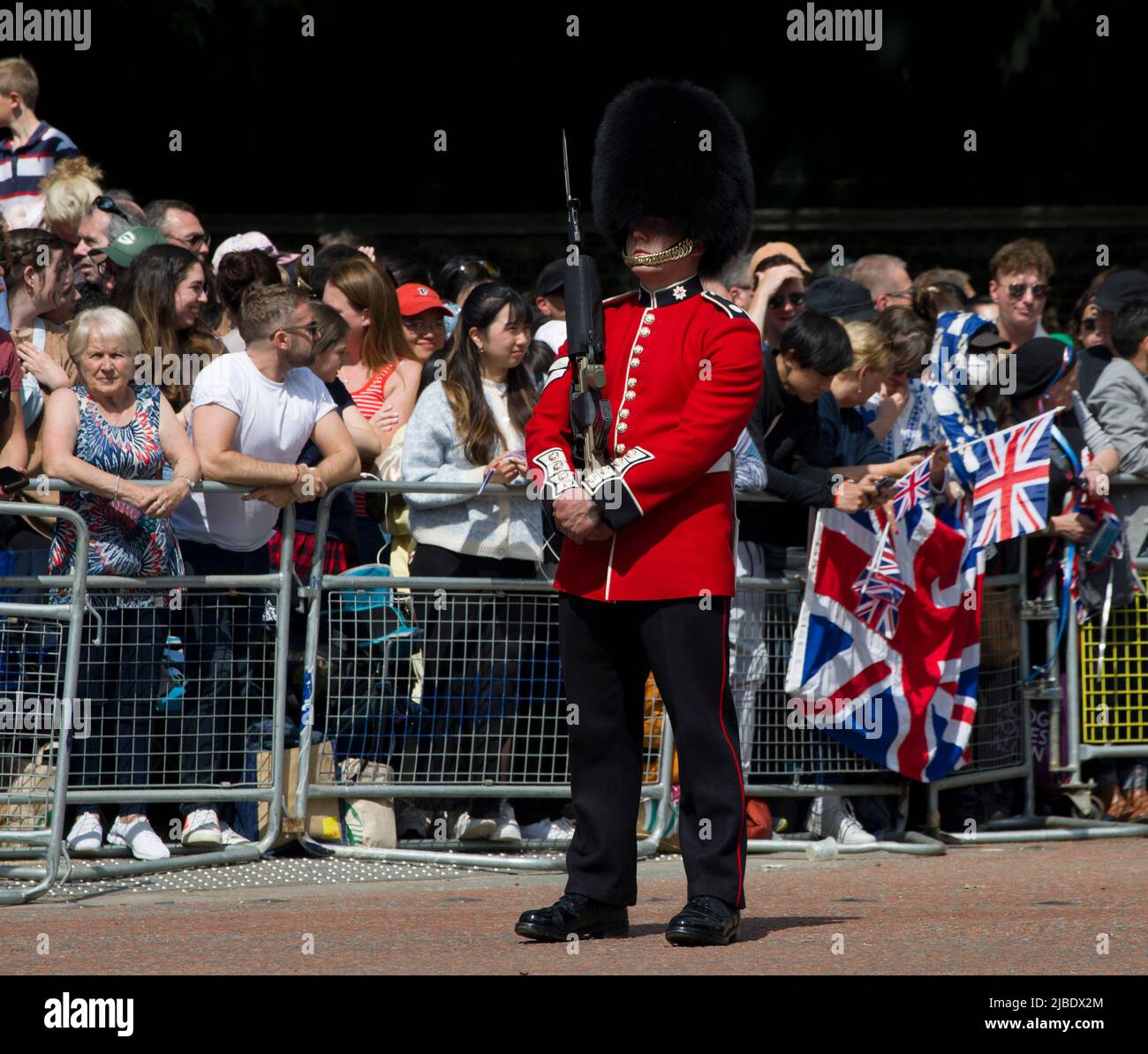 Flag Waving Crowd The Queen's Platinum Jubilee Trooping The Colour Color The Mall London Stock Photo