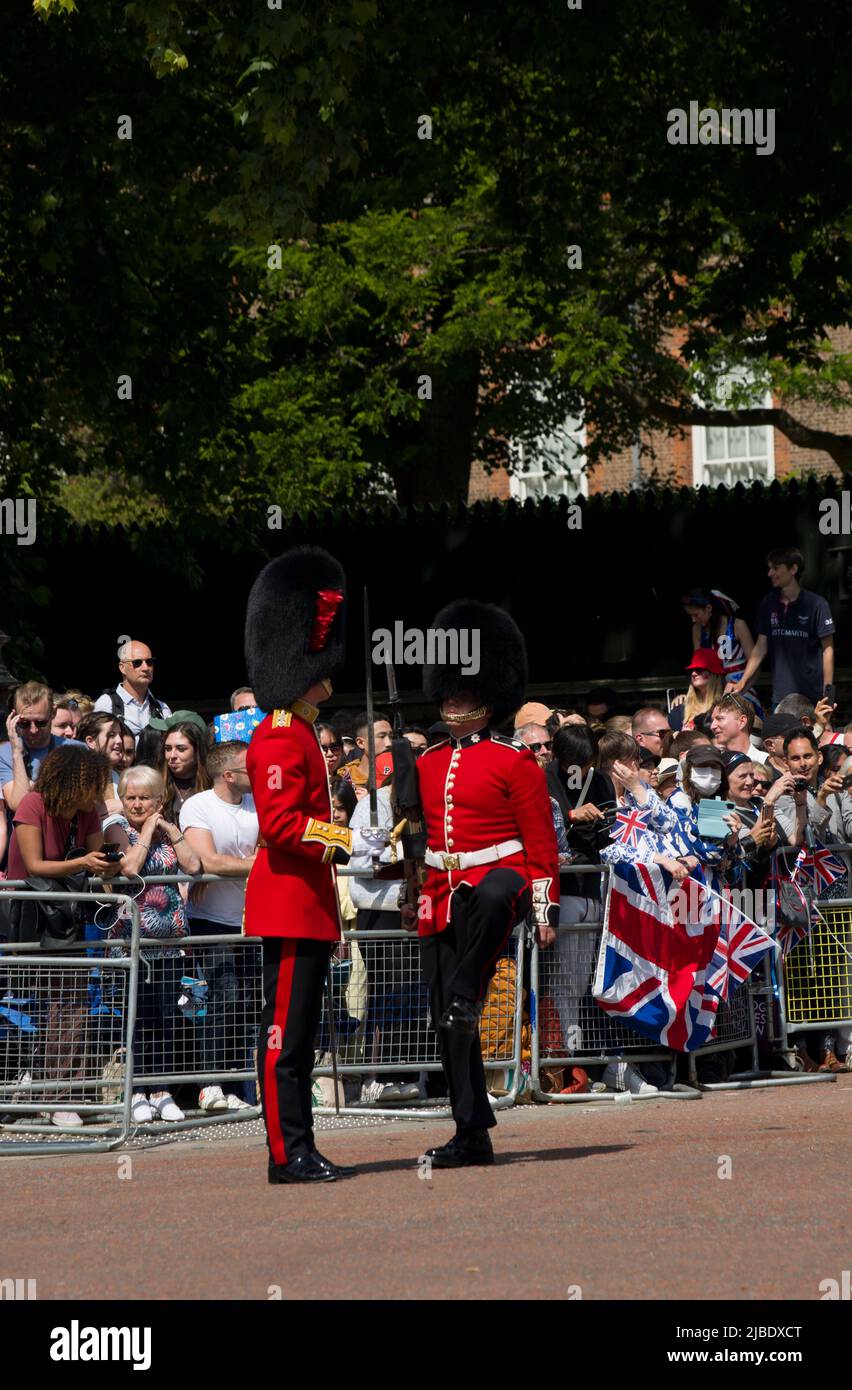 Officer Inspects the Guard The Queen's Platinum Jubilee Trooping The Colour Color The Mall London Stock Photo