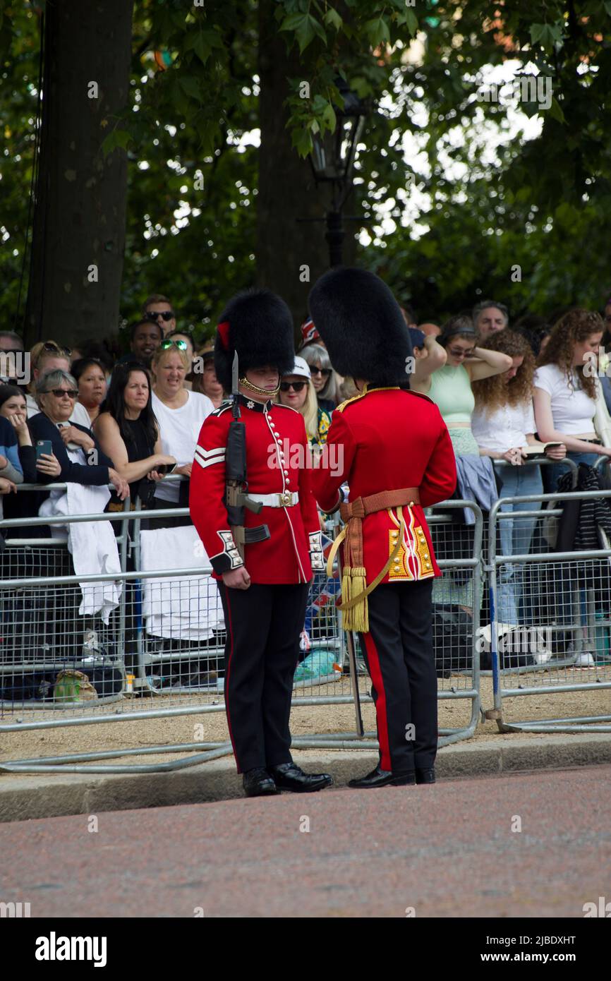 A guards Officer Inspects the Guard The Queen's Platinum Jubilee Trooping The Colour Color The Mall London Stock Photo