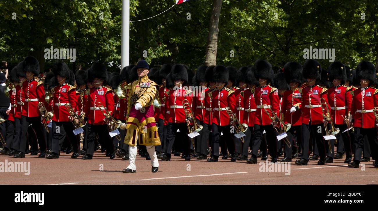 Military Band Guardsmen Parading The Queen's Platinum Jubilee Trooping The Colour Color The Mall London Stock Photo