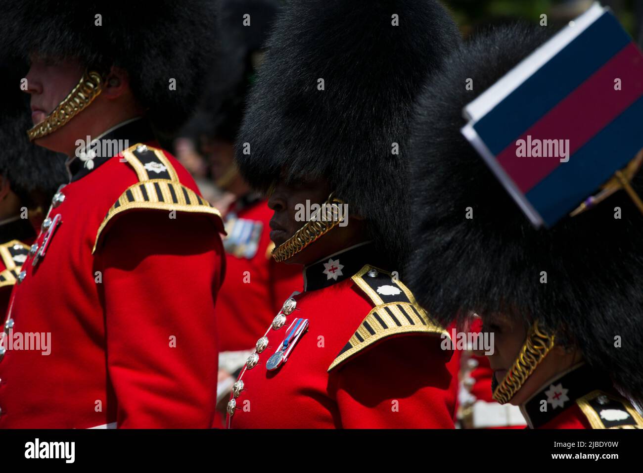 Guardsmen Parading The Queen's Platinum Jubilee Trooping The Colour Color The Mall London Stock Photo