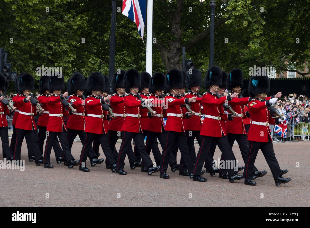 Guards Marching The Queen's Platinum Jubilee Trooping The Colour Color The Mall London Stock Photo