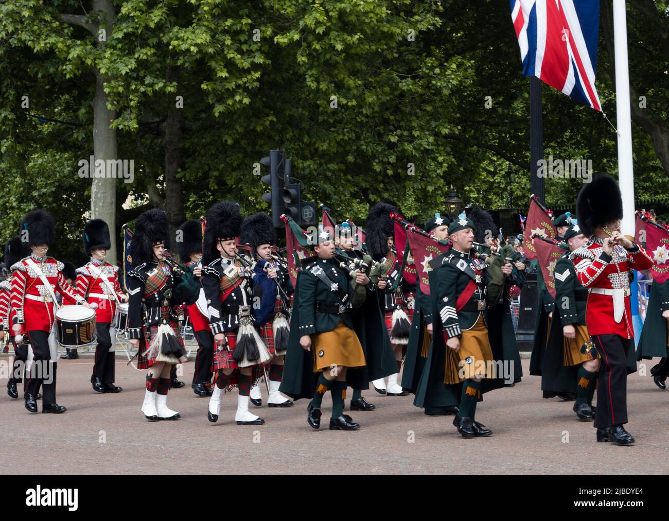 Irish Guards Band Marching The Queen's Platinum Jubilee Trooping The Colour Color The Mall London Stock Photo