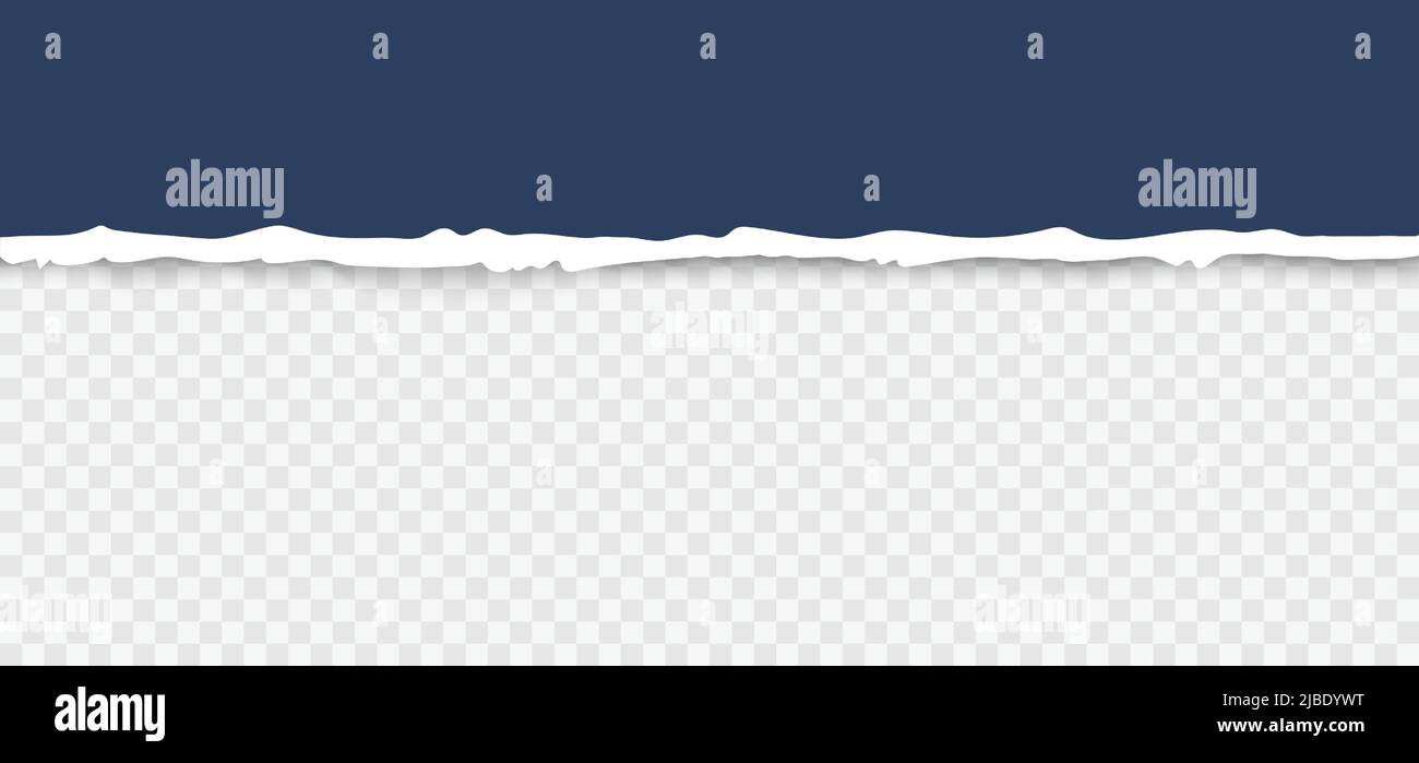 Scrap of torn dark blue paper with ripped edges. Damaged cardboard border realistic vector illustration Stock Vector