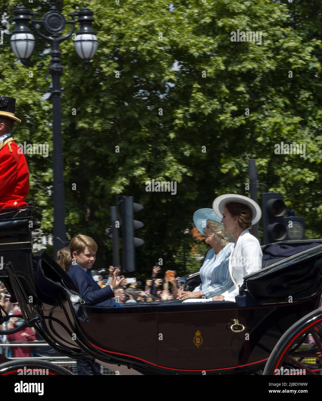 Prince George of Cambridge Catherine Middleton, Princess of Wales, Camilla Parker Bowles, The Queen's Platinum Jubilee Trooping The Color Colour Mall Stock Photo