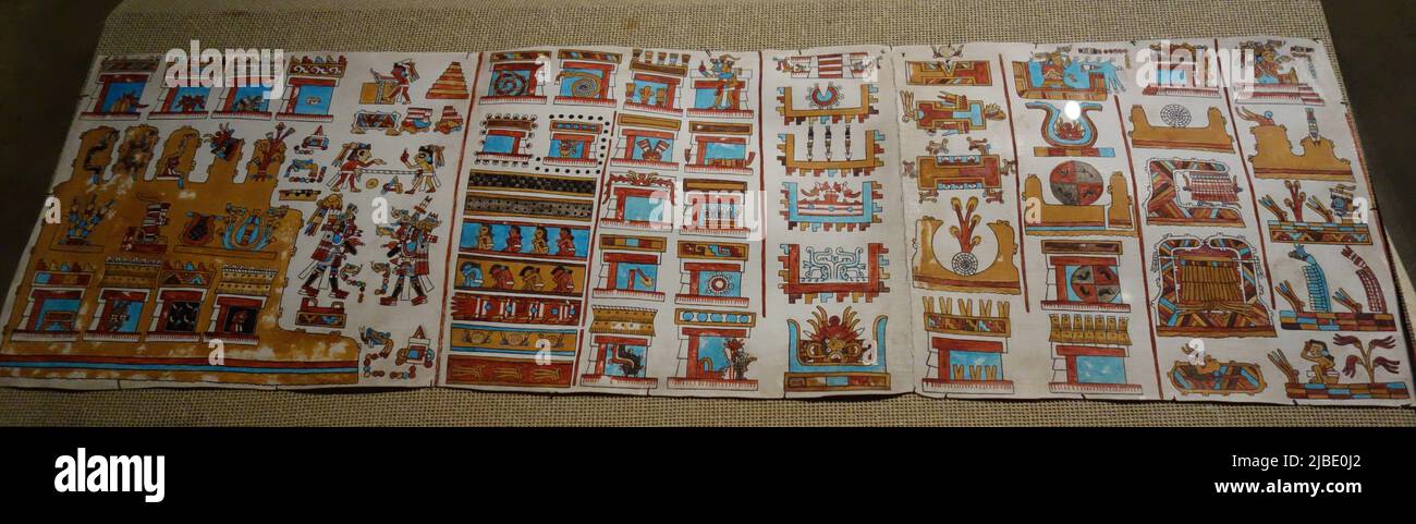 Vindobonensis Codex. Mixteca Alta Codex. Images of Mexico Prehispanic Codex. Museo de Monterrey Stock Photo