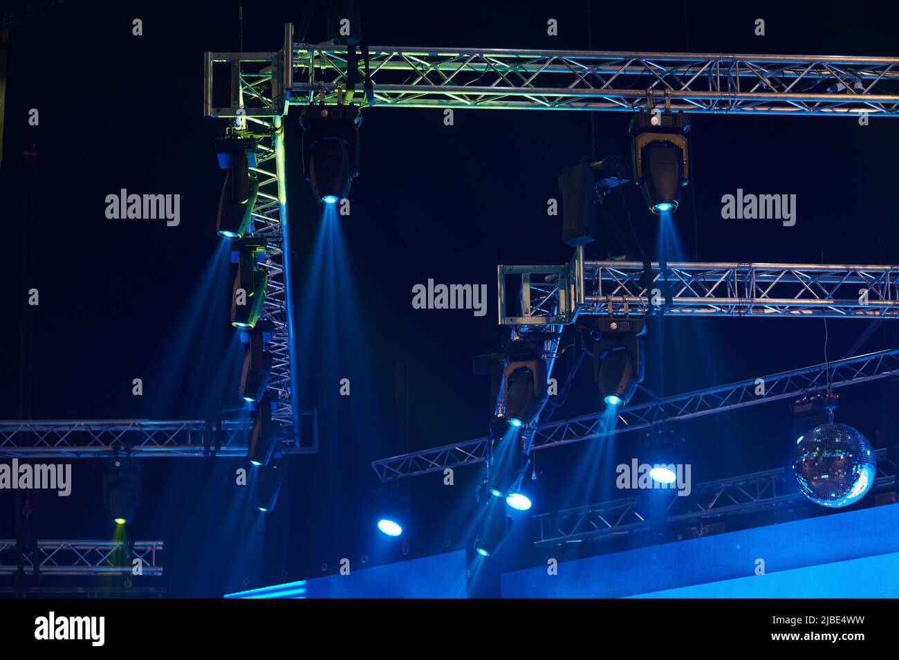 metal truss for music stage, concert lighting equipment Stock Photo