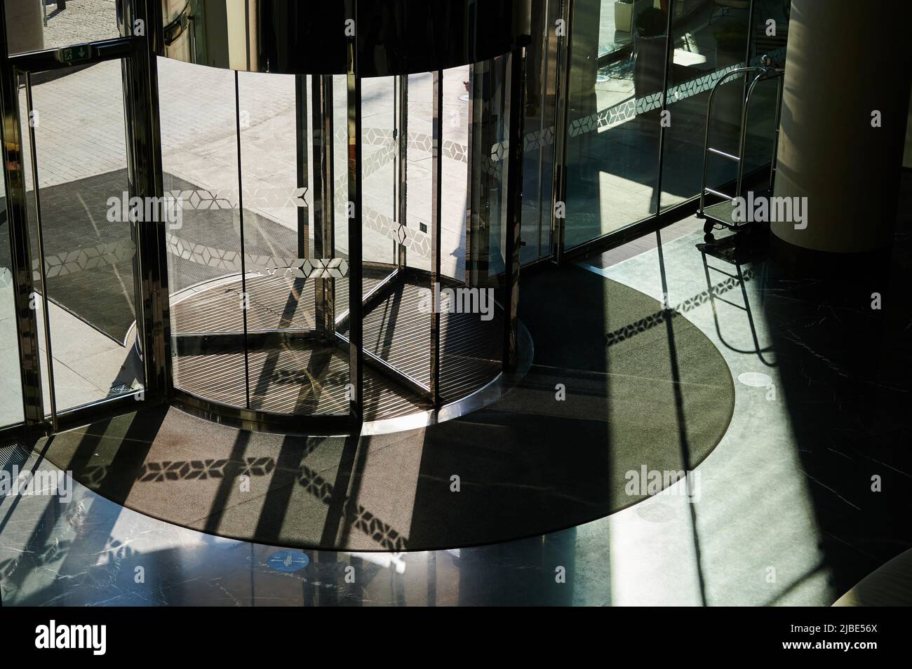 revolving doors in the lobby, entrance group from inside the building