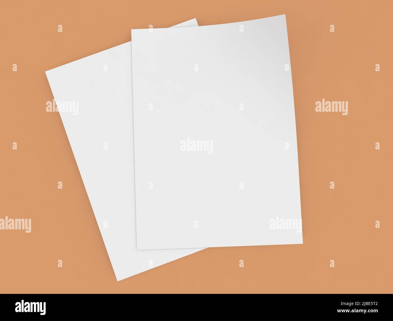 A4 size office paper sheets on a brown background. 3d render illustration. Stock Photo
