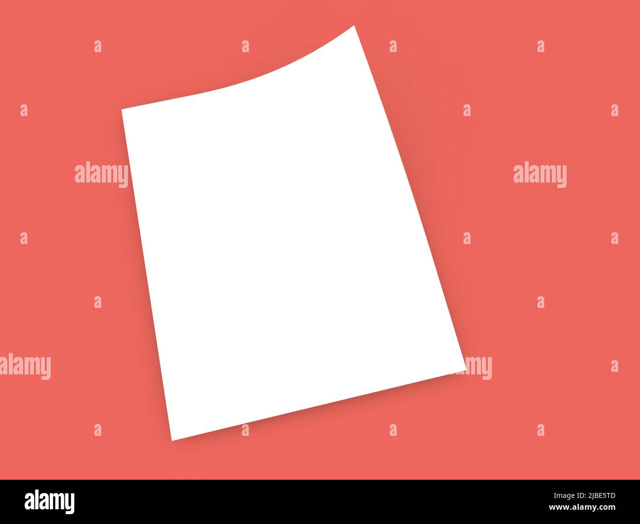 Sheet of white paper A4 for office on a red background. 3d render illustration. Stock Photo
