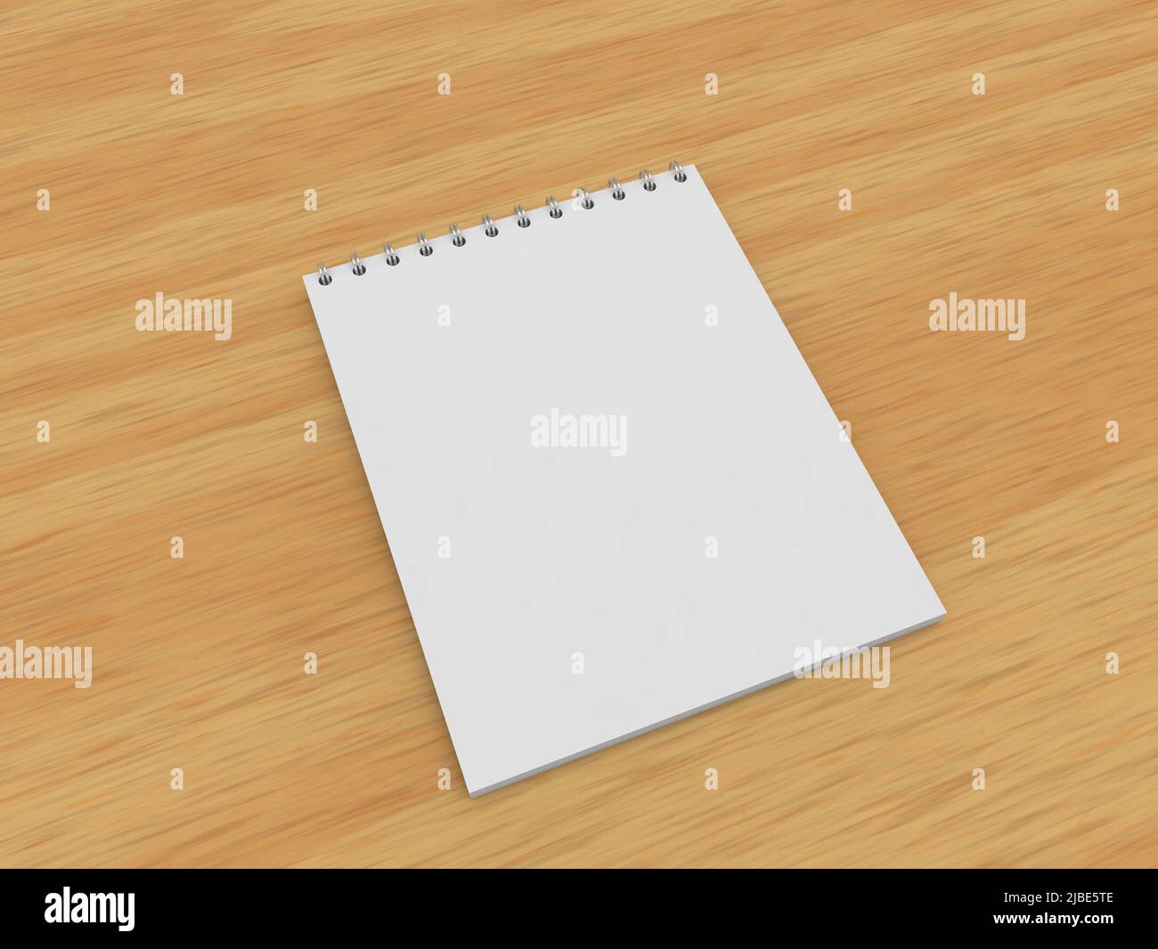 Notepad for notes on a wooden table. 3d render illustration. Stock Photo