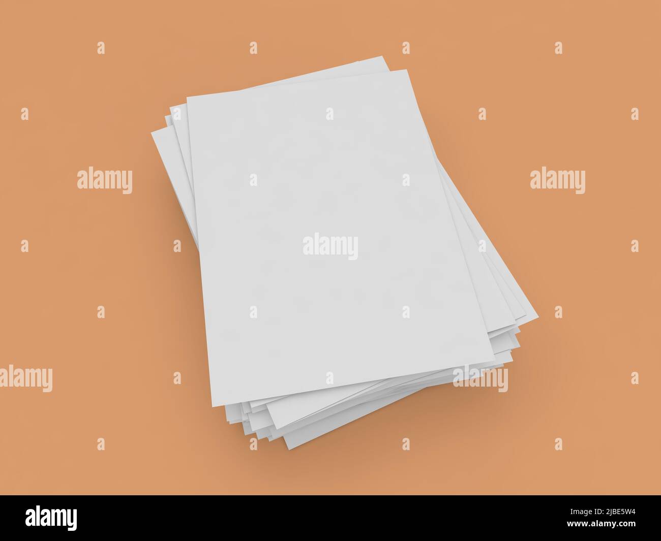 A stack of white A4 paper on a brown background. 3d render illustration. Stock Photo