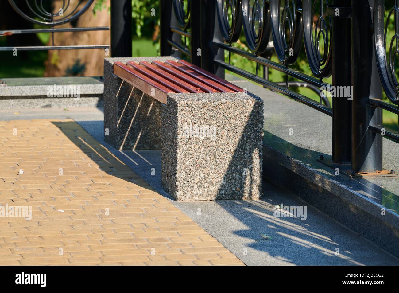 Outdoor seating in a wooden outdoor park, an element of architecture in