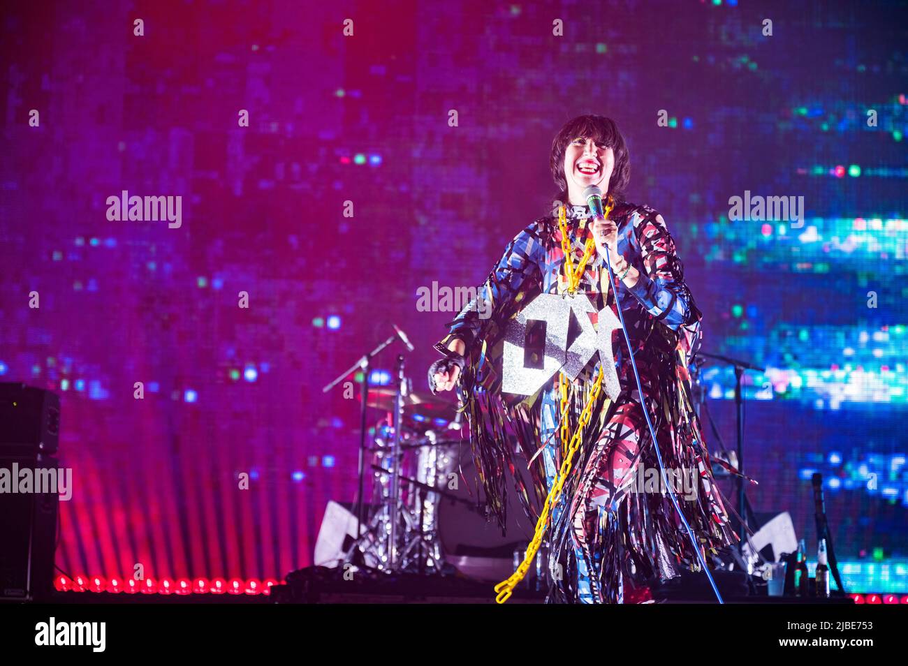 Manchester, UK. 05th June 2022. Karen O, Nick Zinner, Brian Chasee of the Yeah Yeah Yeah's perform at Manchester O2 Apollo. 2022-06-05. Credit:  Gary Mather/Alamy Live News Stock Photo