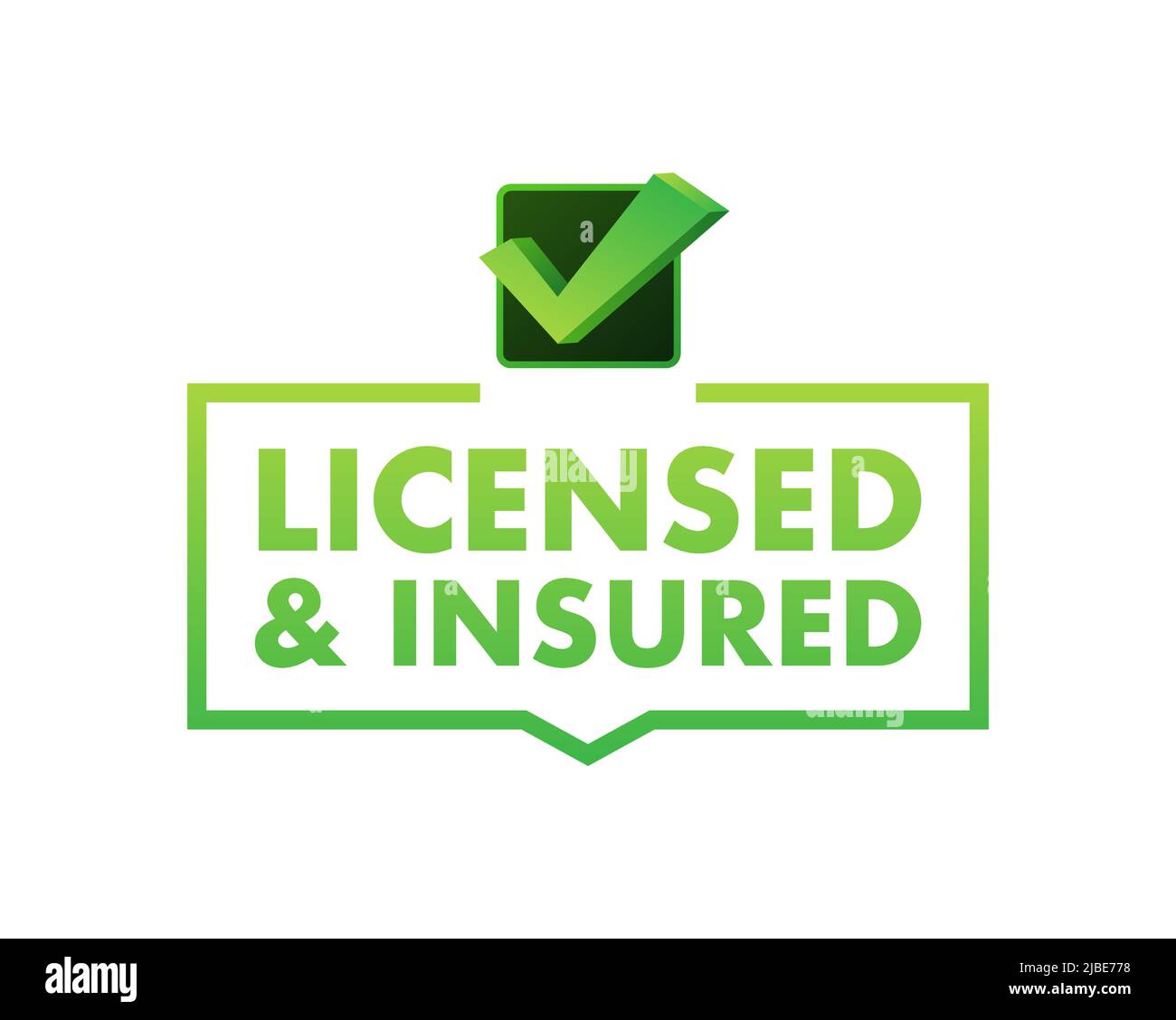 licensed and insured vector icon with tick mark. Green in color vector icon Stock Vector