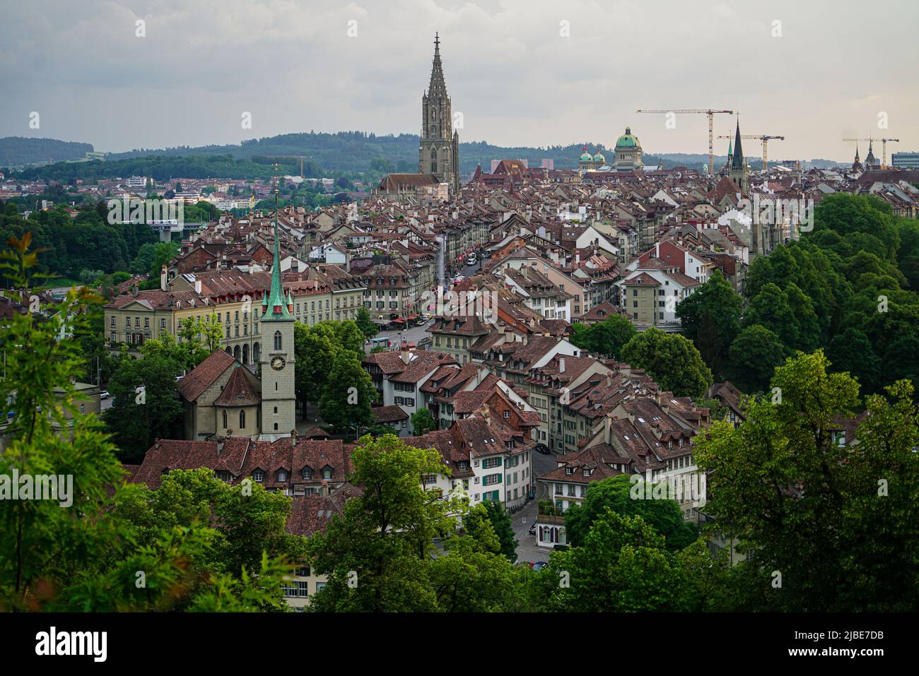 Panorama view of Berne old town from top in rose garden Stock Photo