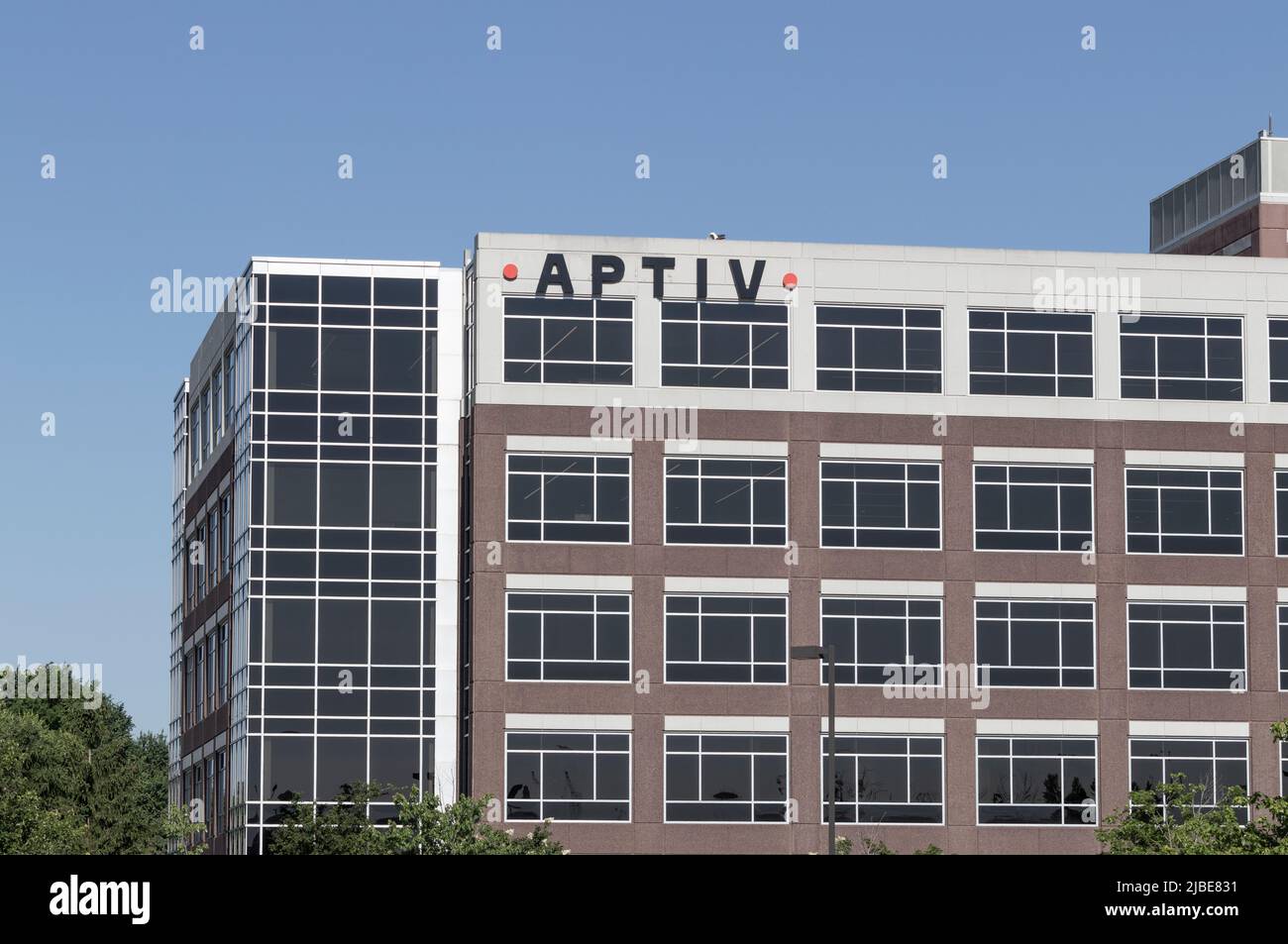 Carmel - Circa June 2022: Aptiv Technical Center. Aptiv provides vehicle electrical systems and advanced driving software. Stock Photo