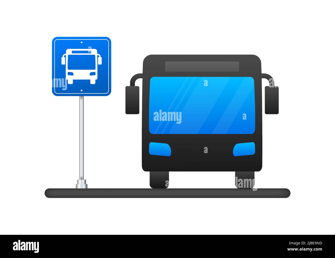 Blue banner with bus station. Vector line illustration. Vector flat