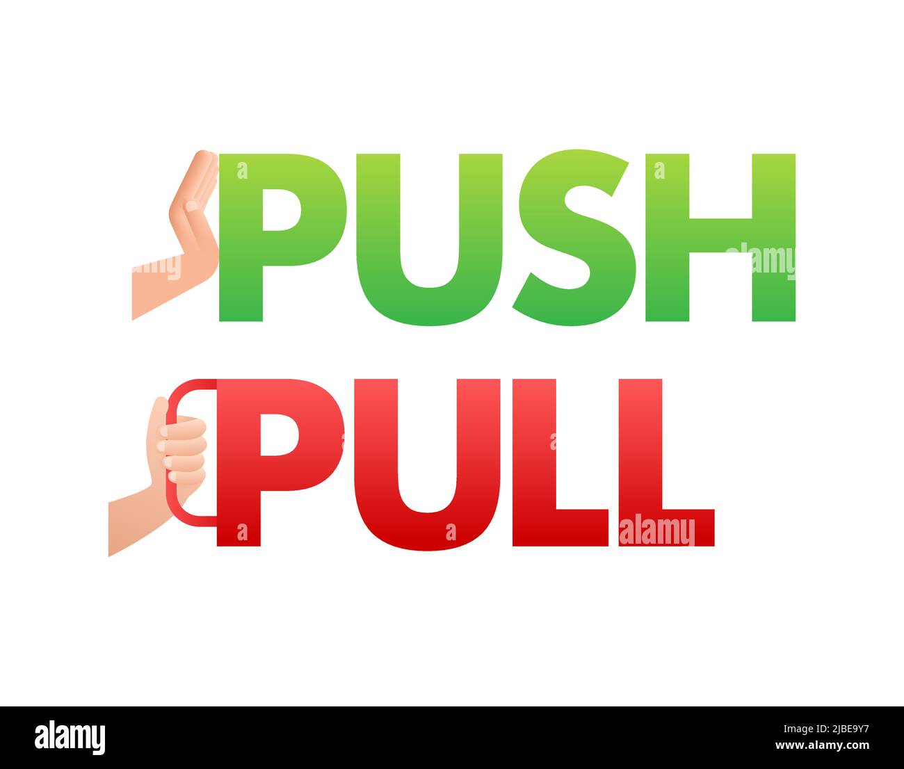 Pull push in flat style on white background. Vector design Stock Vector