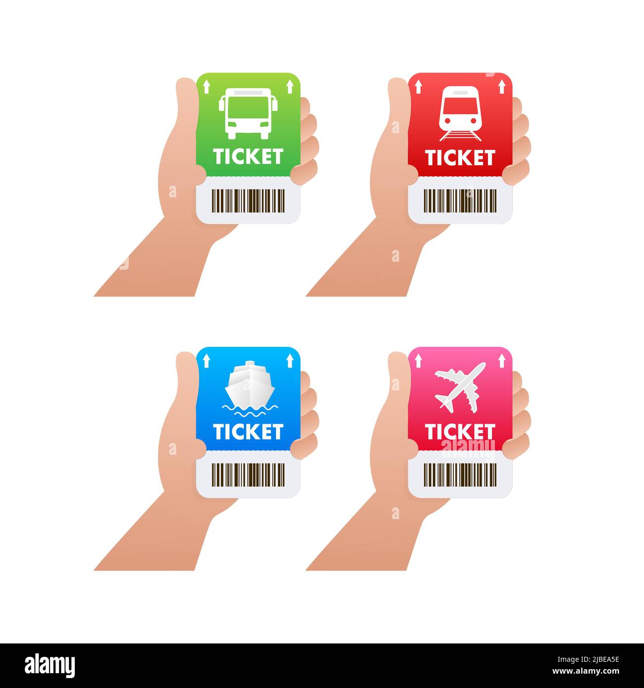 Travel tickets for bus, plane and train. Isolated subway and railway