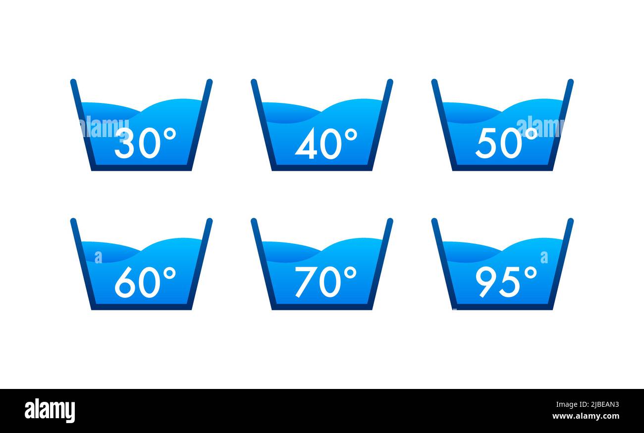 Temperature of water. Temperature washing icon with thermometer. Stock Vector