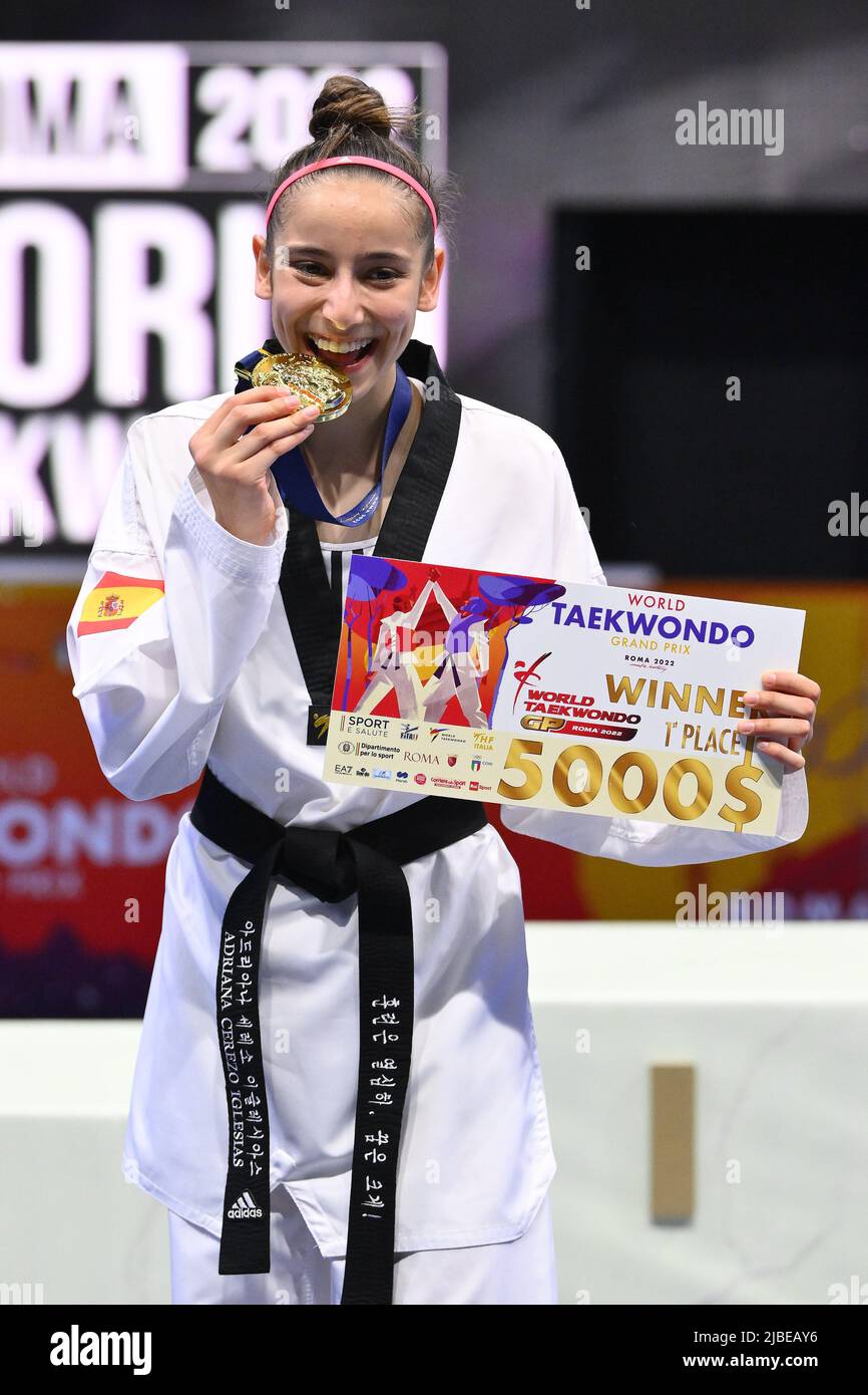 Rome, Italy. 05th June, 2022. Adriana CEREZO IGLESIAS (ESP) during the  award ceremony -49Kg of World Taekwondo Grand Prix at Foro Italico, Nicola  Pietrangeli Stadium, 5th June 2022, Rome, Italy. Credit: Independent