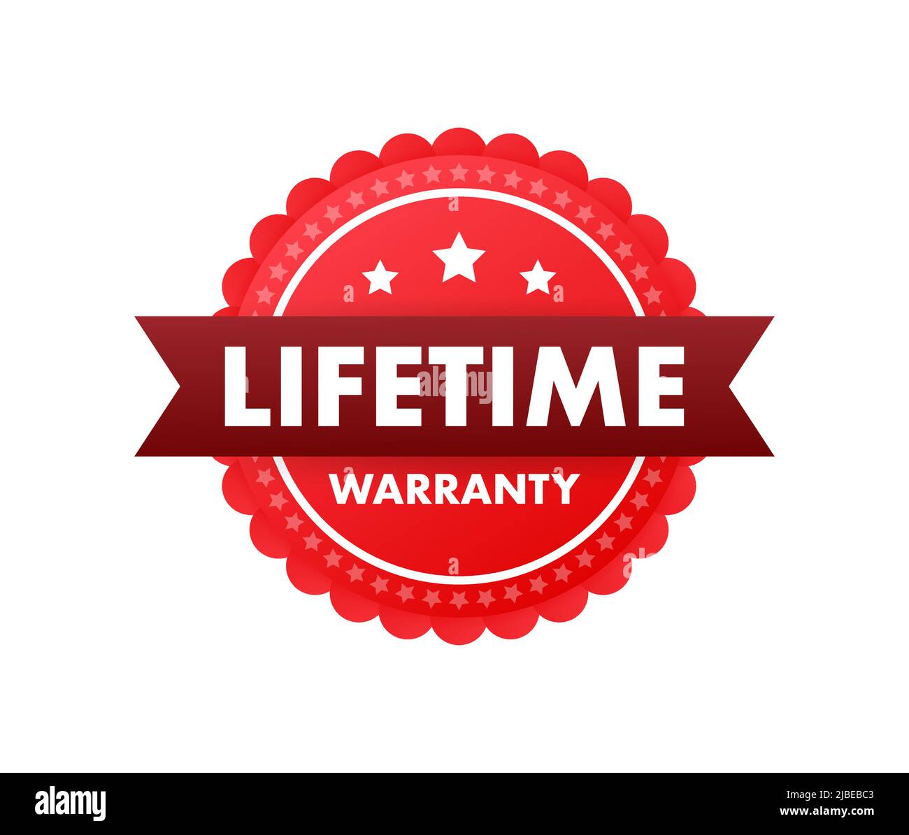 Flat banner with red lifetime warranty. Flat vector illustration