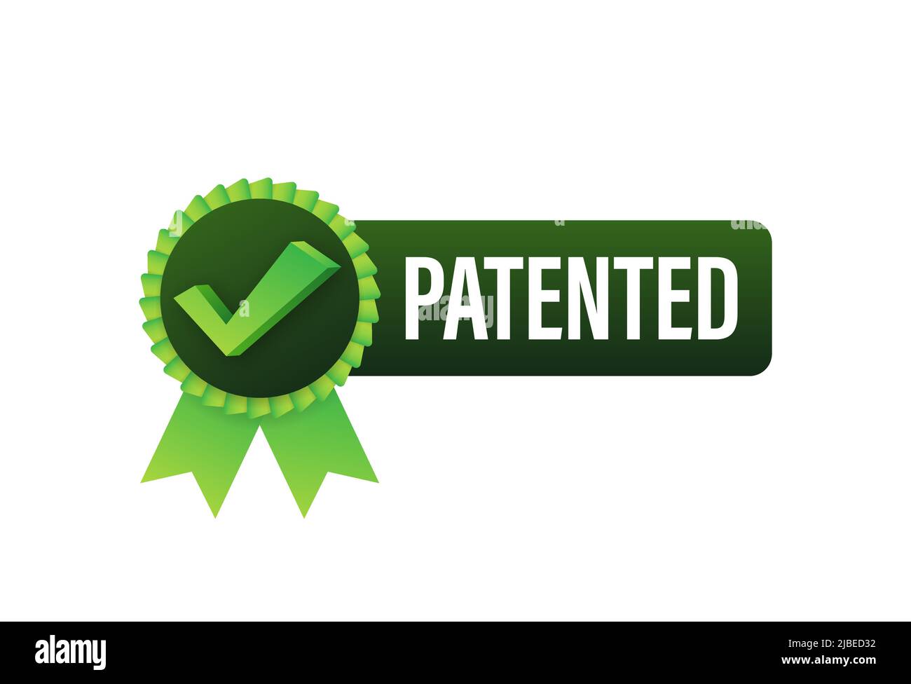 Green patented label on white background. Vector stock illustration. Stock Vector