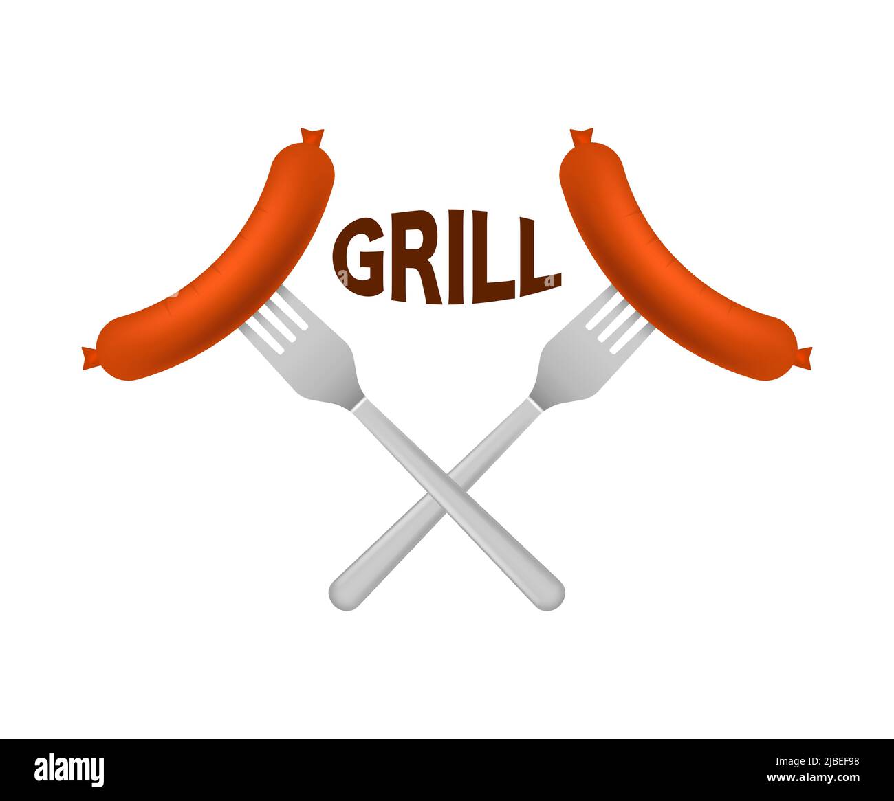 Cartoon grill sausage. Hand drawn vector illustration. Isolated icon