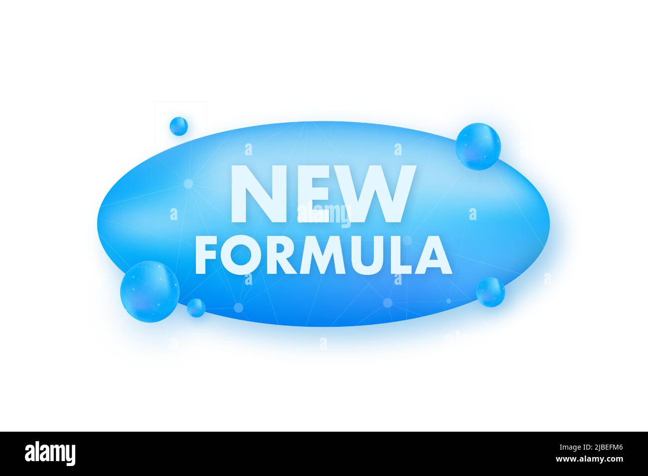 Advertising with blue new formula on white background. Icon on blue backdrop. Vector illustration Stock Vector