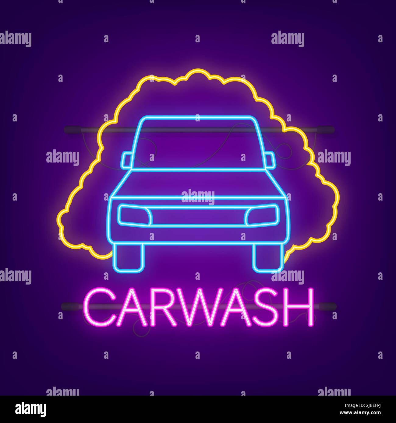 Car Wash Vehicle in foam neon icon, Cleaning Car Vector stock