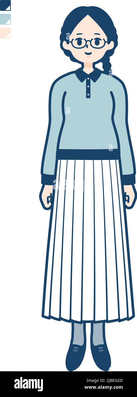 A young woman with glasses with full length image.It's vector art so it ...