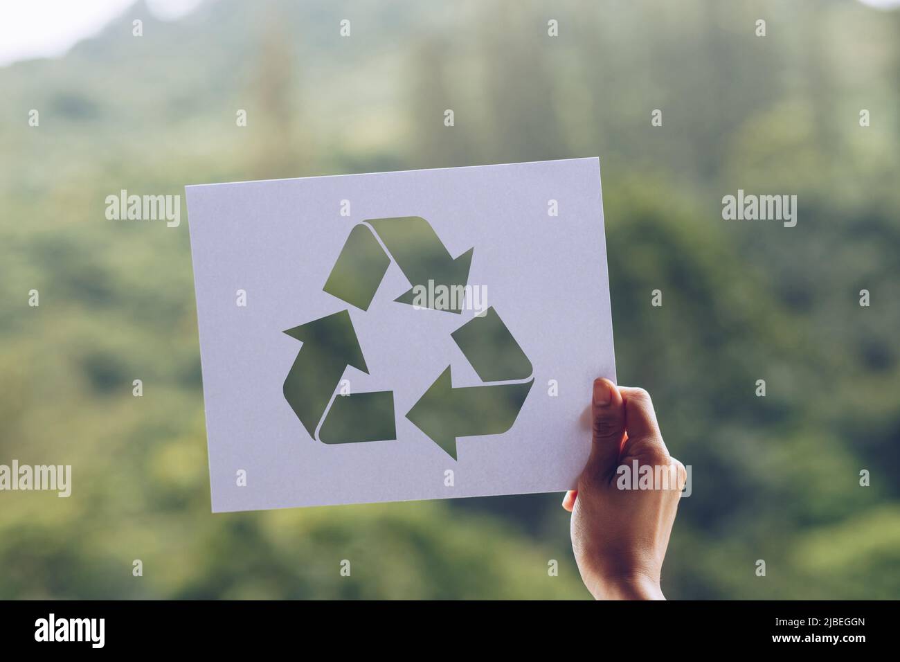 save world ecology concept environmental conservation with hands holding cut out paper recycle