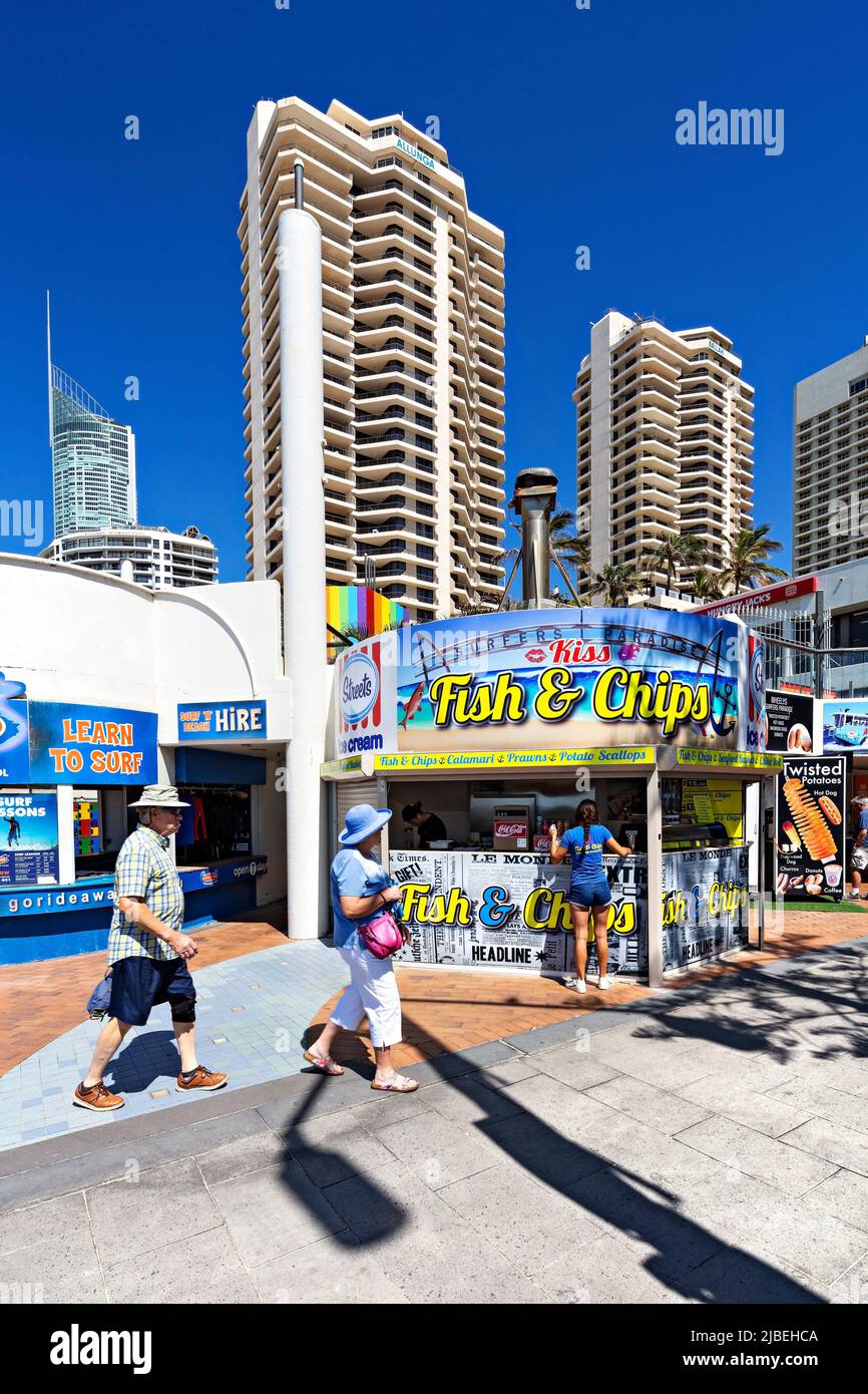 Queensland Australia / Tourists stroll around The Esplanade shops at the seaside city of Surfers