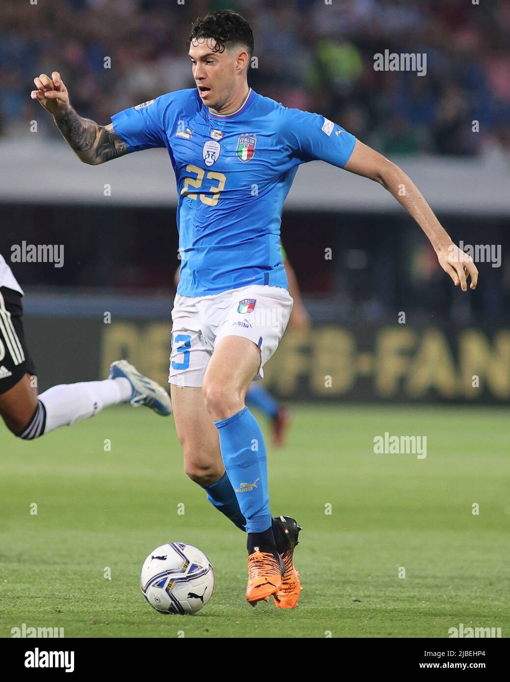 Bologna, Italy, on June 04, 2022. Alessandro Bastoni of Italy play the ball during Italy vs