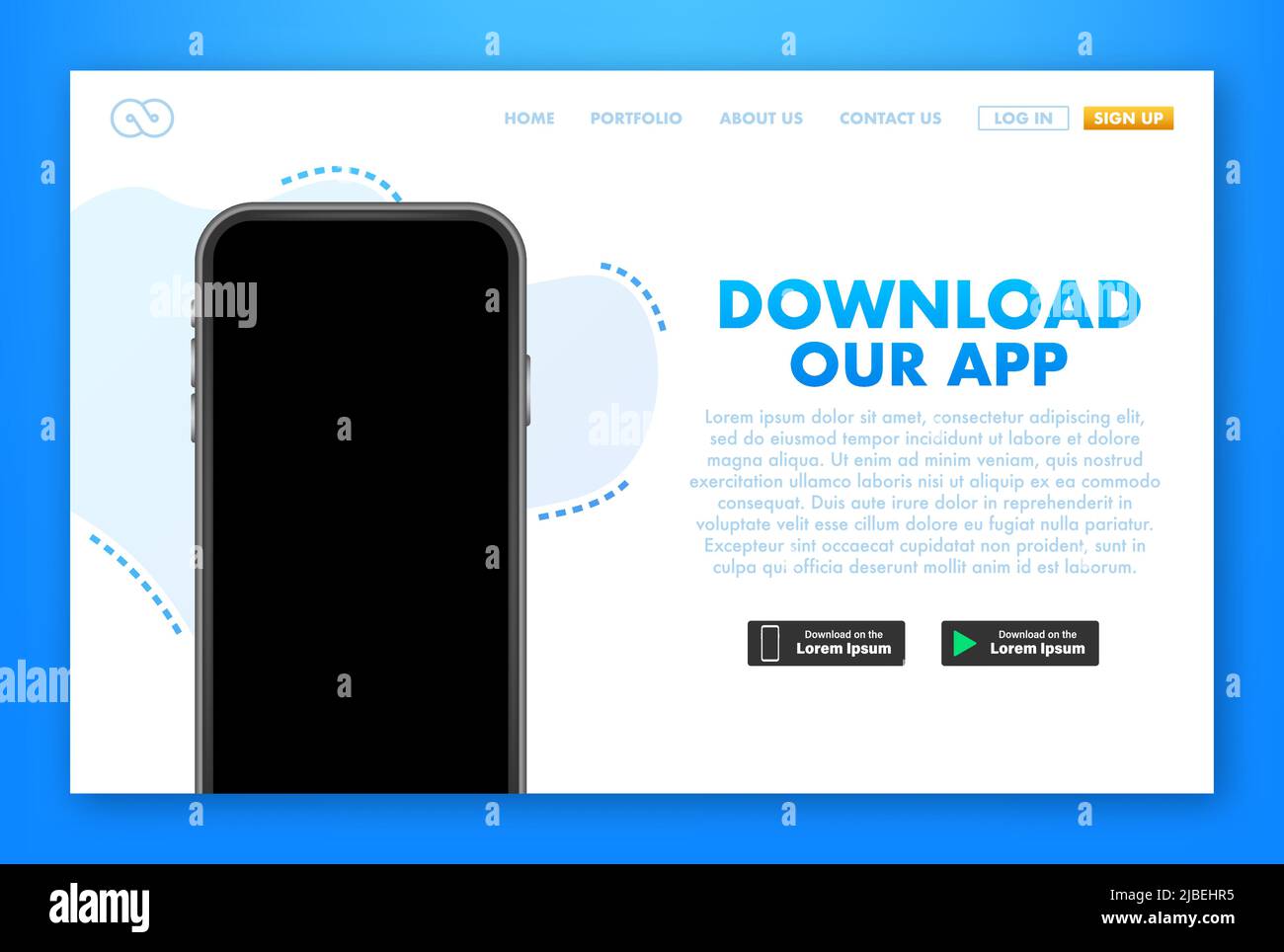 3d button with download our app for web page design. Business ad banner Stock Vector