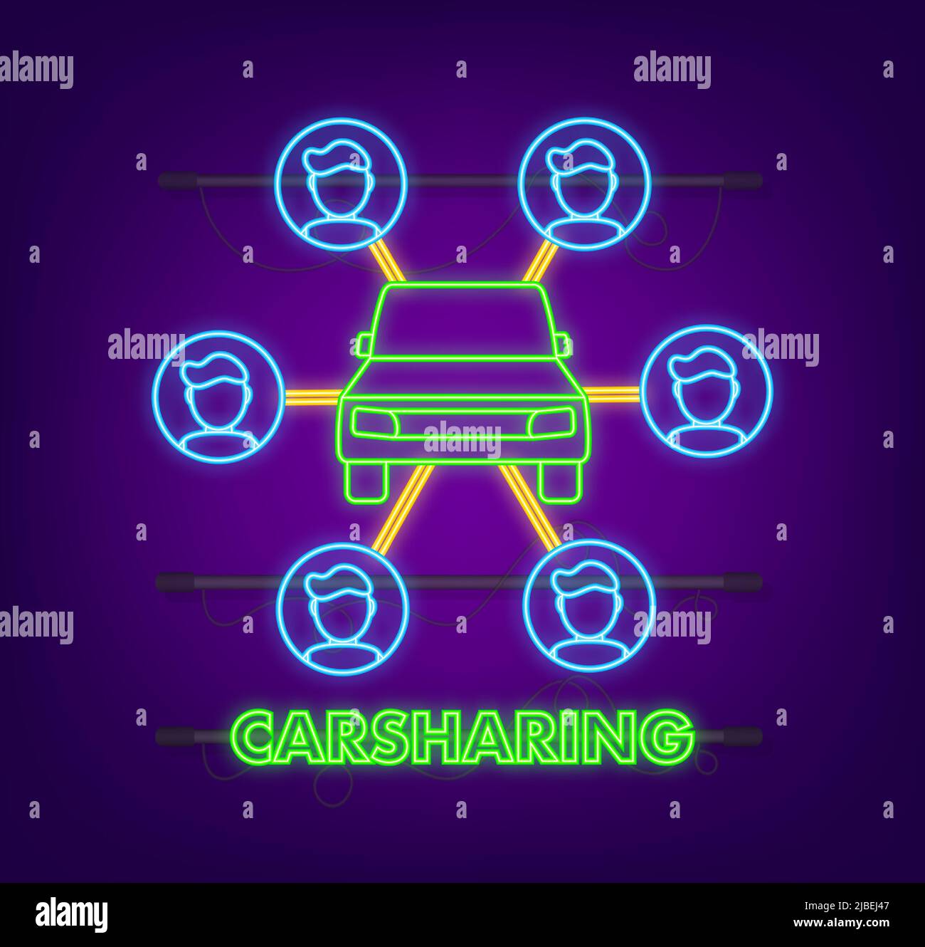 Car sharing concept. Neon icon. Carsharing vector icon on white background. lIllustration for mobile app design. Flat vector illustration Stock Vector