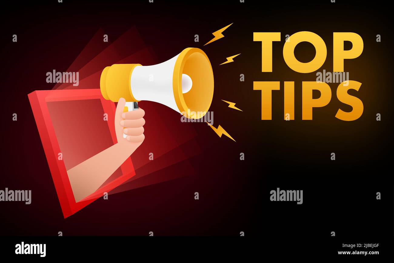 3D megaphone with Top tips. Vector illustration. Stock Vector
