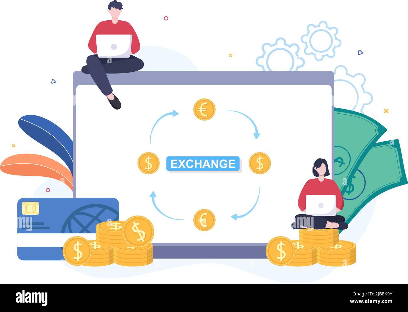 World Currency Exchange Services Cartoon Illustration Online Economy ...
