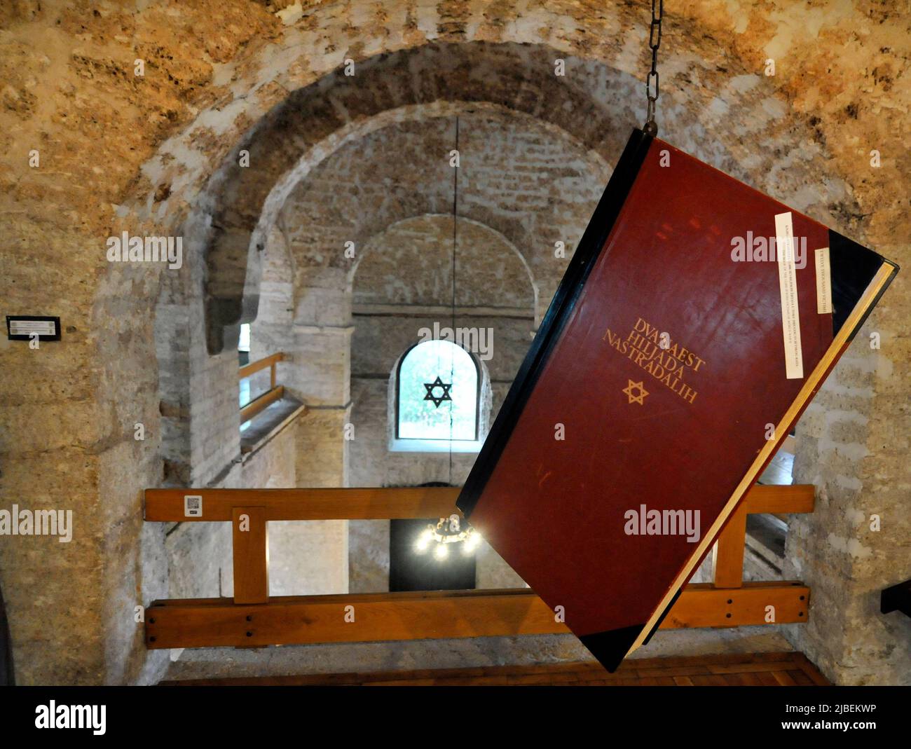 The book of the 12000 WW2 victims displayed at the Jewish museum located in the old Sephardi synagogue in Sarajevo, Bosnia and Herzegovina. Stock Photo