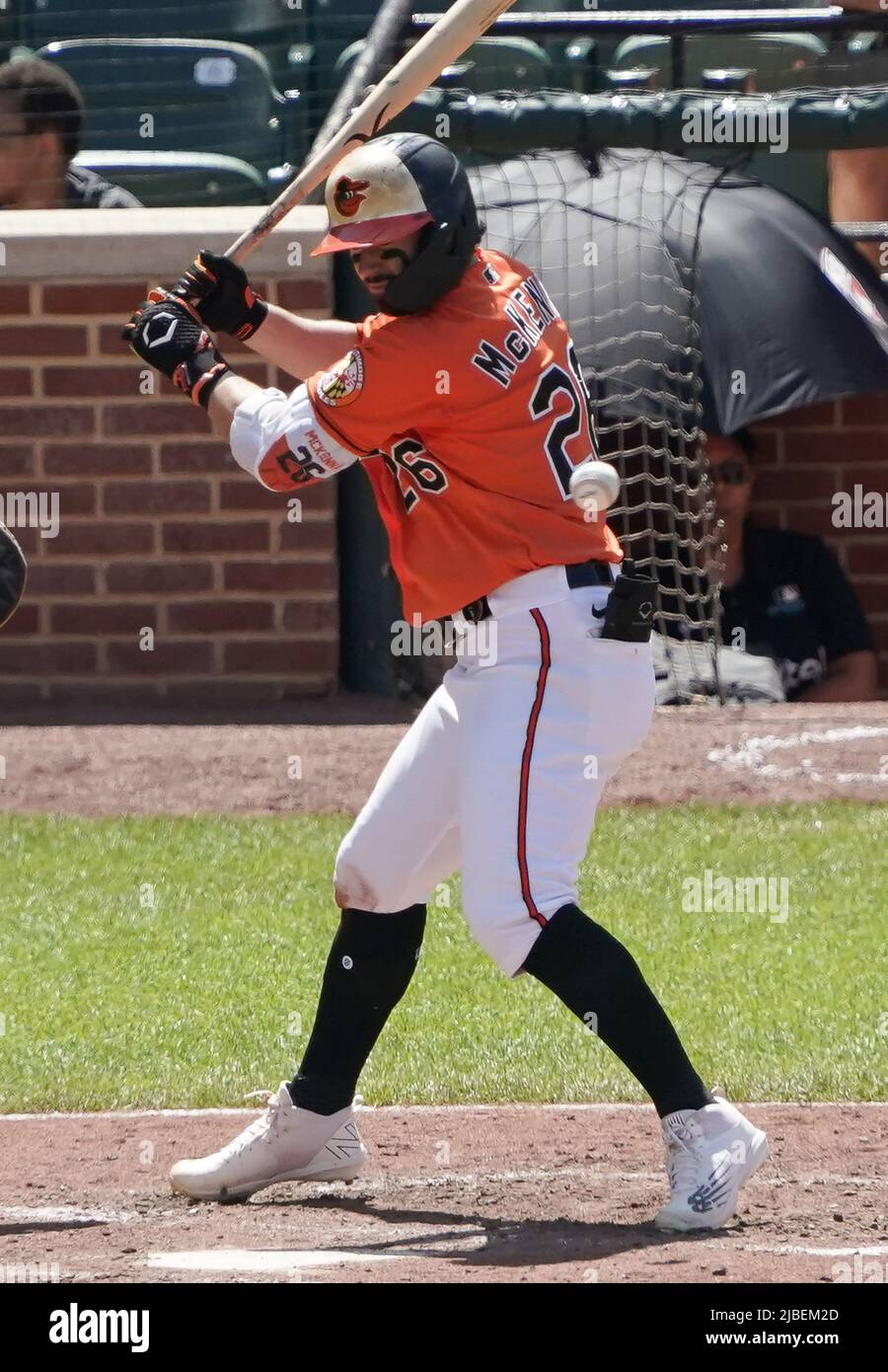 Baltimore Orioles right fielder Ryan McKenna (26) stands near the