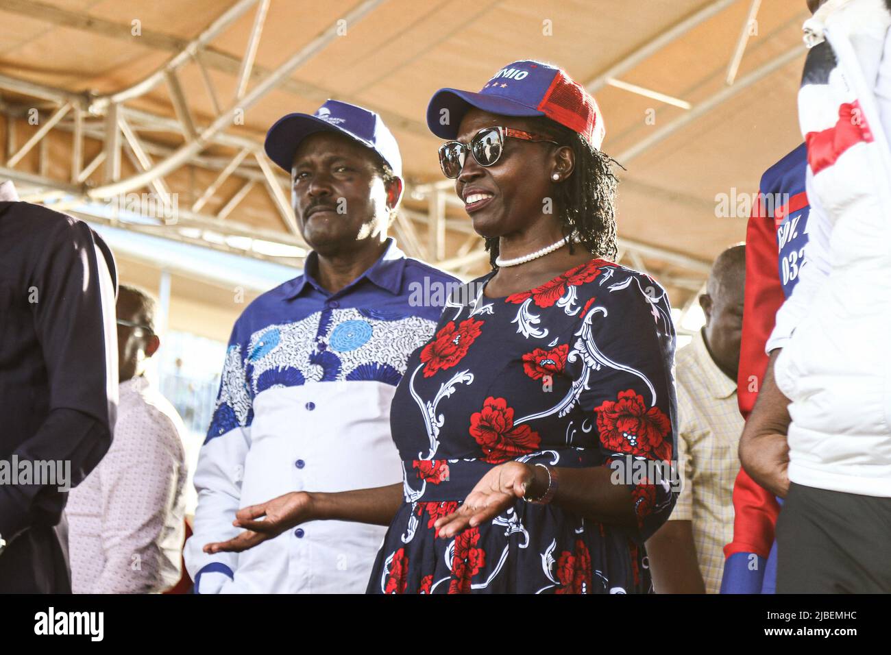 Azimio Coalition running mate, Martha Karua (R) reacts during a ...